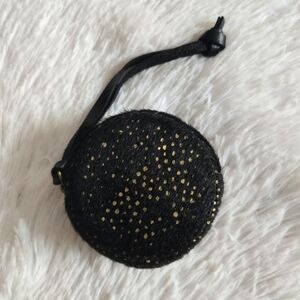 Madewell Leather Cow Hide Round Coin Purse Black Gold